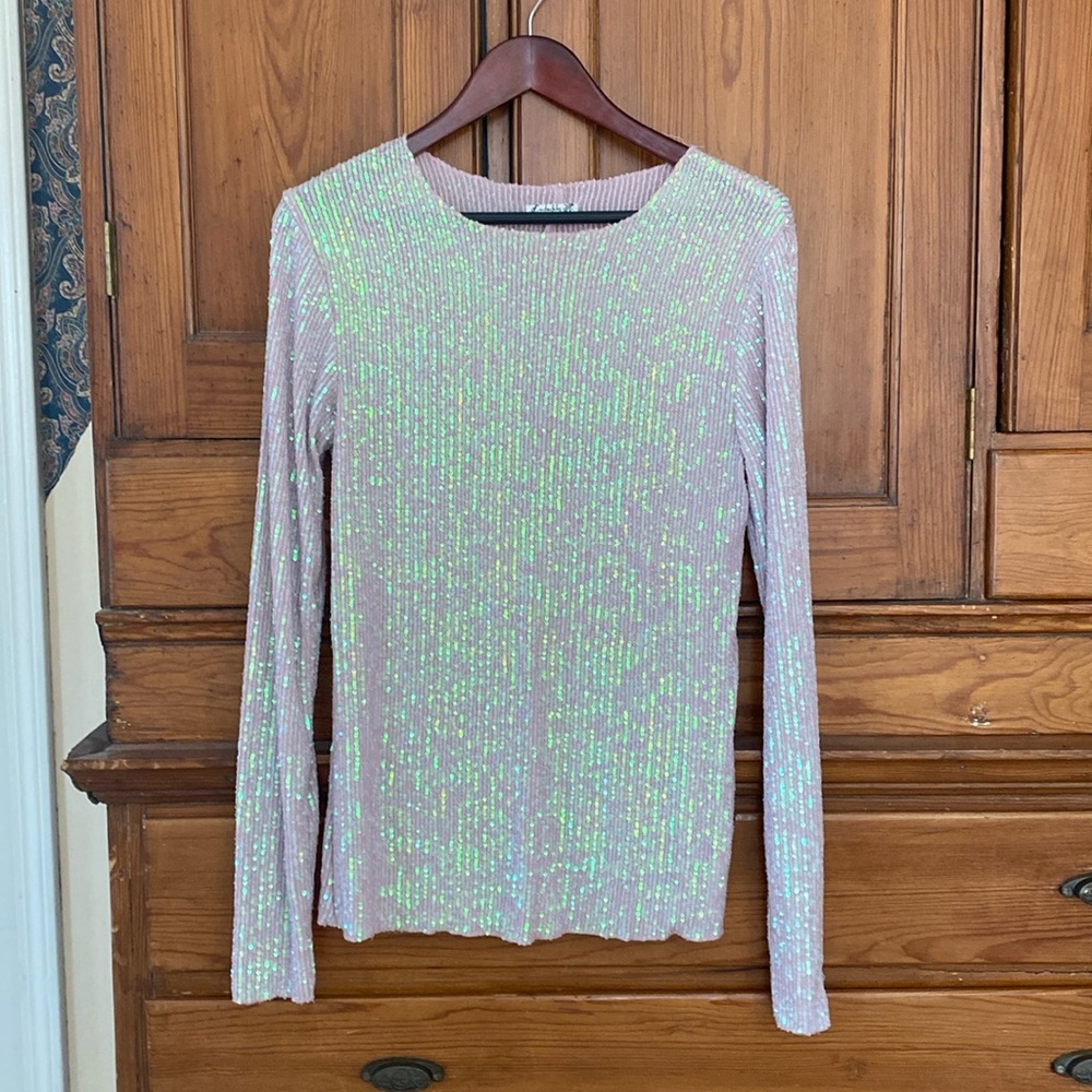 Free People Intimately Sequin Long Sleeve Top